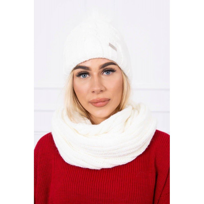 Dámska súprava čiapka a šál K116 - ecru