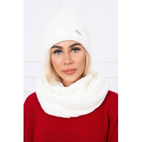 Dámska súprava čiapka a šál K116 - ecru