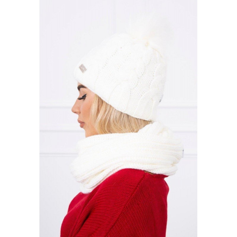 Dámska súprava čiapka a šál K116 - ecru