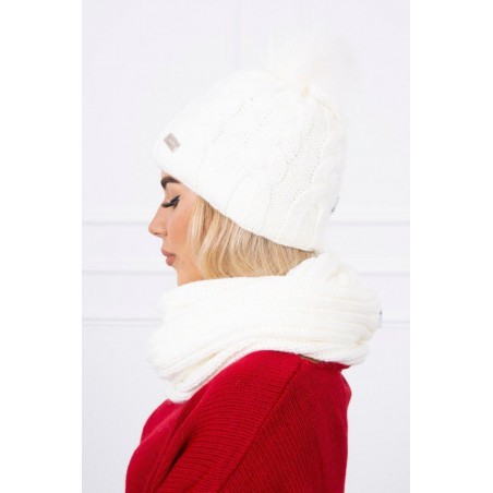 Dámska súprava čiapka a šál K116 - ecru