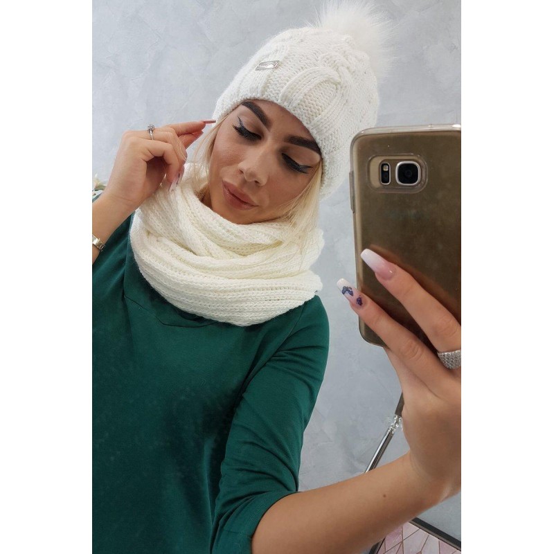 Dámska súprava čiapka a šál K116 - ecru