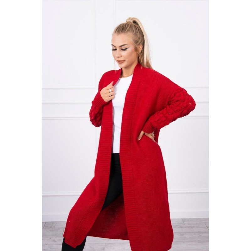 Dlhý dámsky červený kardigán 2020-9