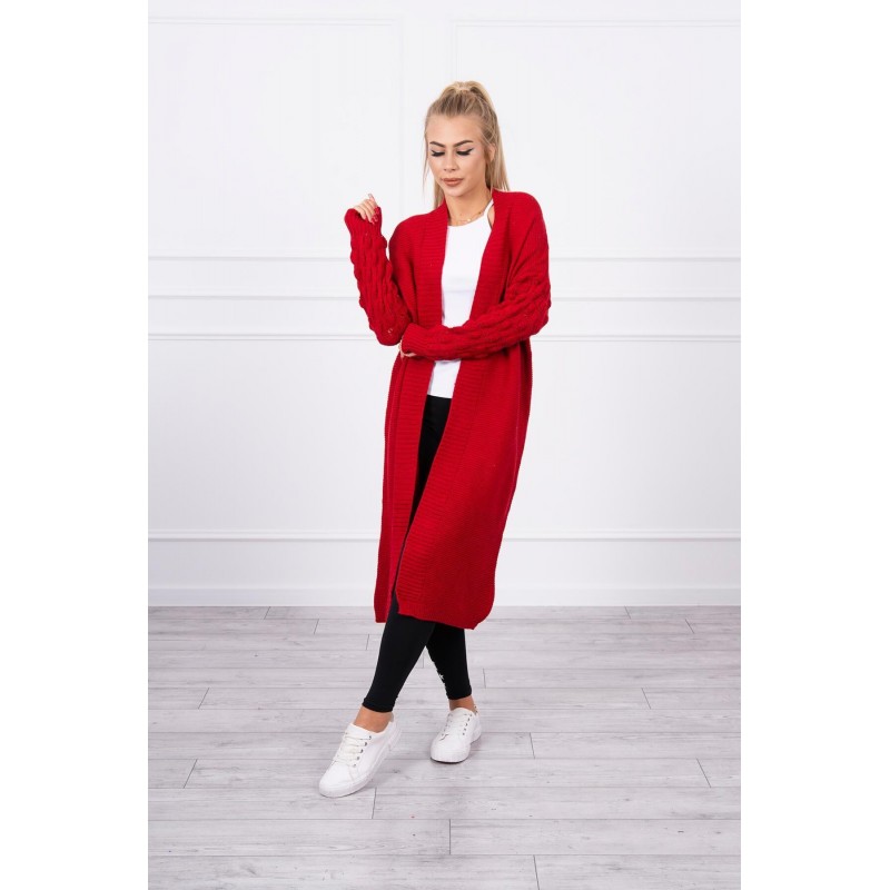Dlhý dámsky červený kardigán 2020-9