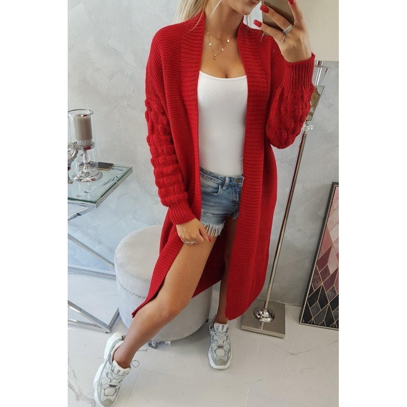 Dlhý dámsky červený kardigán 2020-9