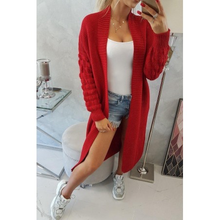 Dlhý dámsky červený kardigán 2020-9