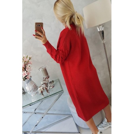 Dlhý dámsky červený kardigán 2020-9