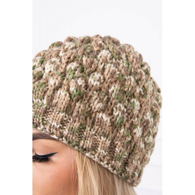 Dámska čiapka K156 - kaki-ecru