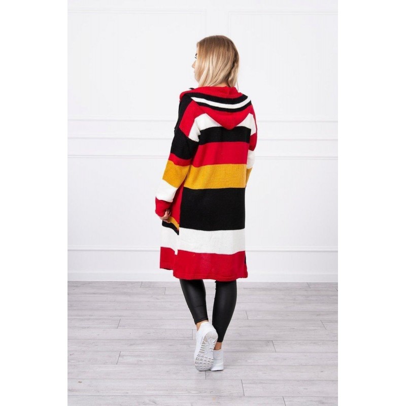 Dámsky pruhovaný sveter 2020-13 - červený+ecru+čierny