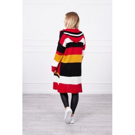 Dámsky pruhovaný sveter 2020-13 - červený+ecru+čierny