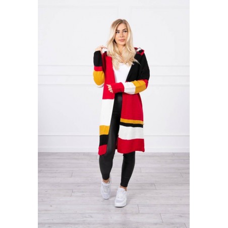 Dámsky pruhovaný sveter 2020-13 - červený+ecru+čierny