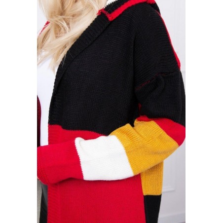 Dámsky pruhovaný sveter 2020-13 - červený+ecru+čierny