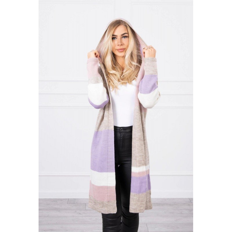 Dámsky pruhovaný sveter 2020-13 - béžový+fialový+ružový