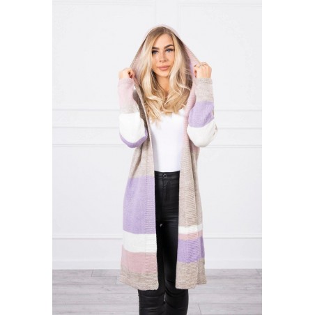 Dámsky pruhovaný sveter 2020-13 - béžový+fialový+ružový