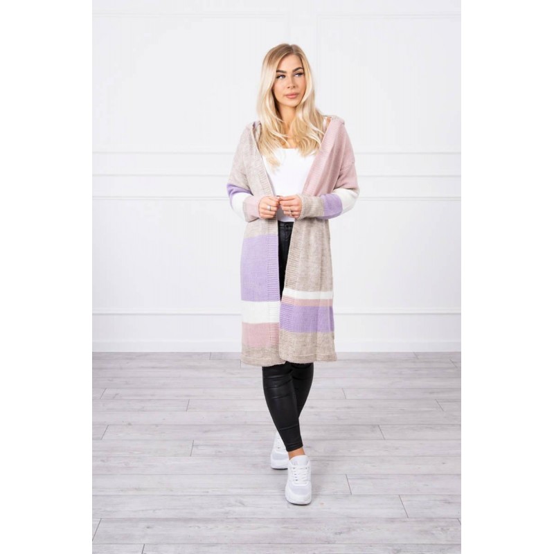 Dámsky pruhovaný sveter 2020-13 - béžový+fialový+ružový