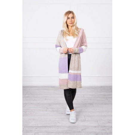 Dámsky pruhovaný sveter 2020-13 - béžový+fialový+ružový