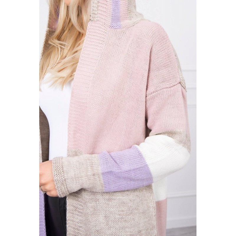 Dámsky pruhovaný sveter 2020-13 - béžový+fialový+ružový