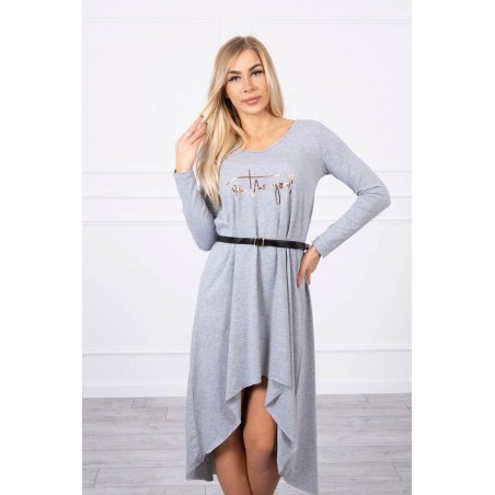 Dámske šaty s opaskom 9160 - sivé