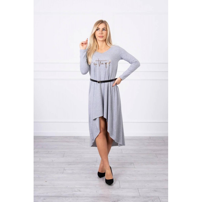 Dámske šaty s opaskom 9160 - sivé