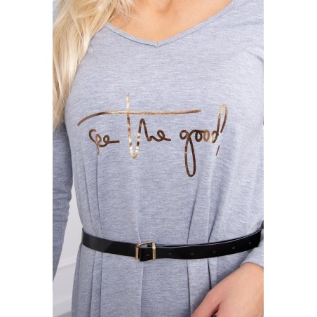 Dámske šaty s opaskom 9160 - sivé