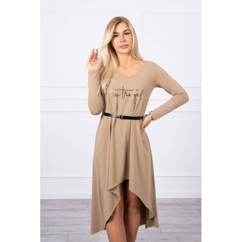 Dámske šaty s opaskom 9160 - kamelové