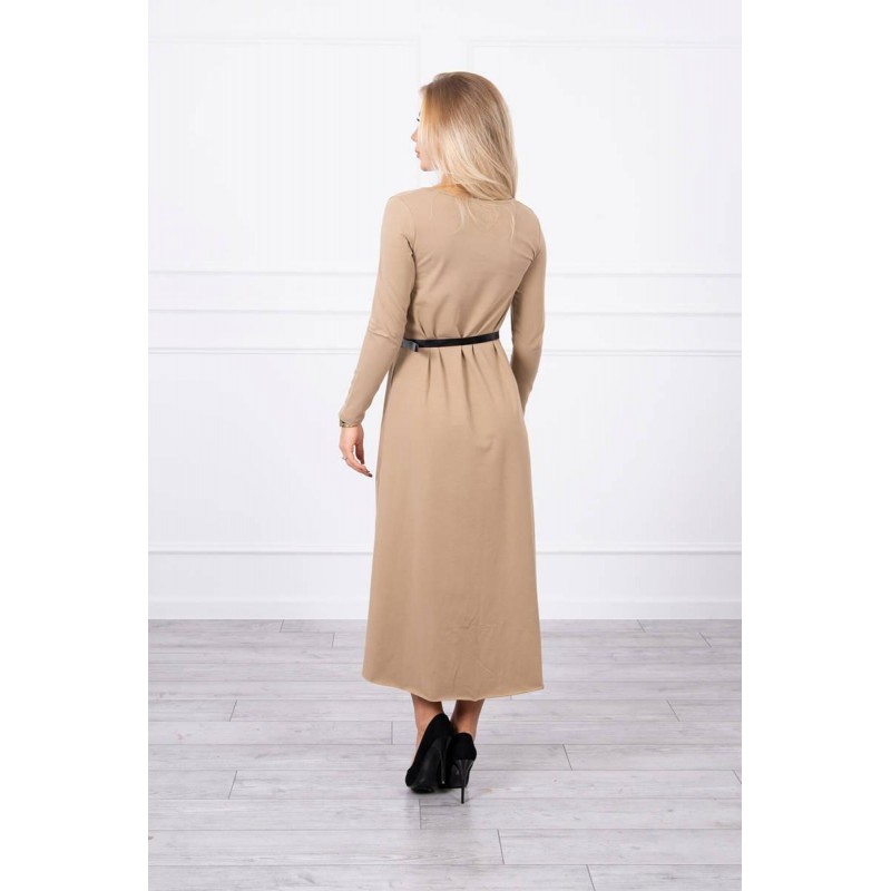 Dámske šaty s opaskom 9160 - kamelové
