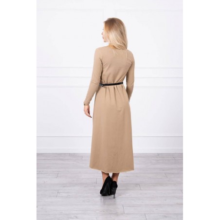 Dámske šaty s opaskom 9160 - kamelové