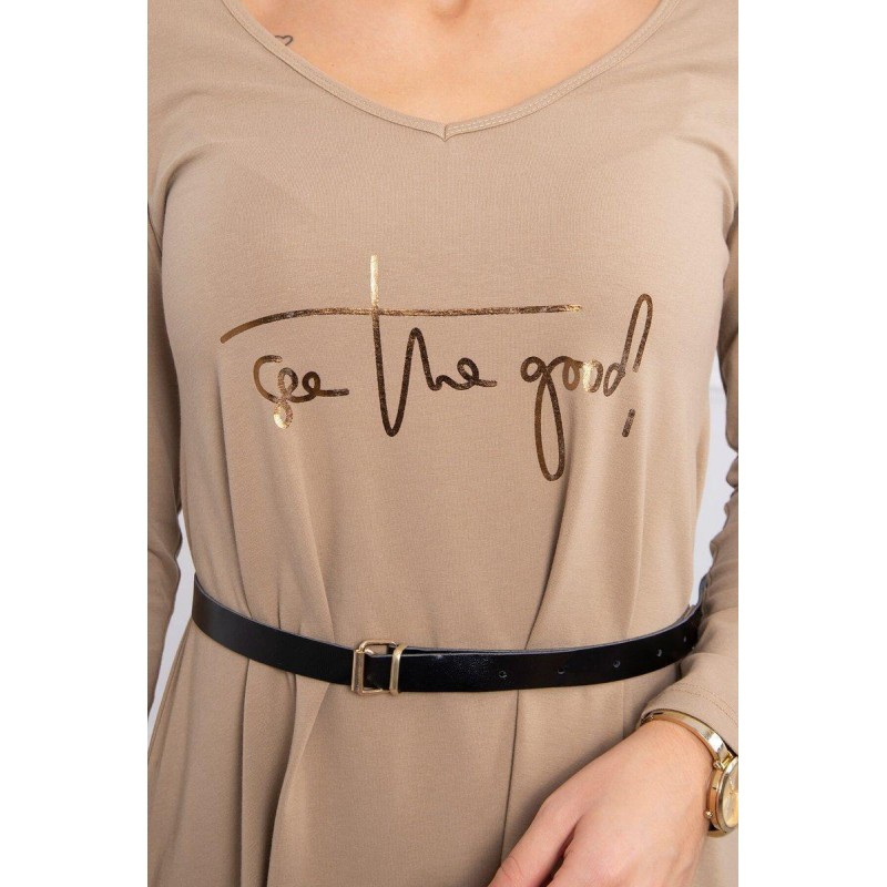 Dámske šaty s opaskom 9160 - kamelové