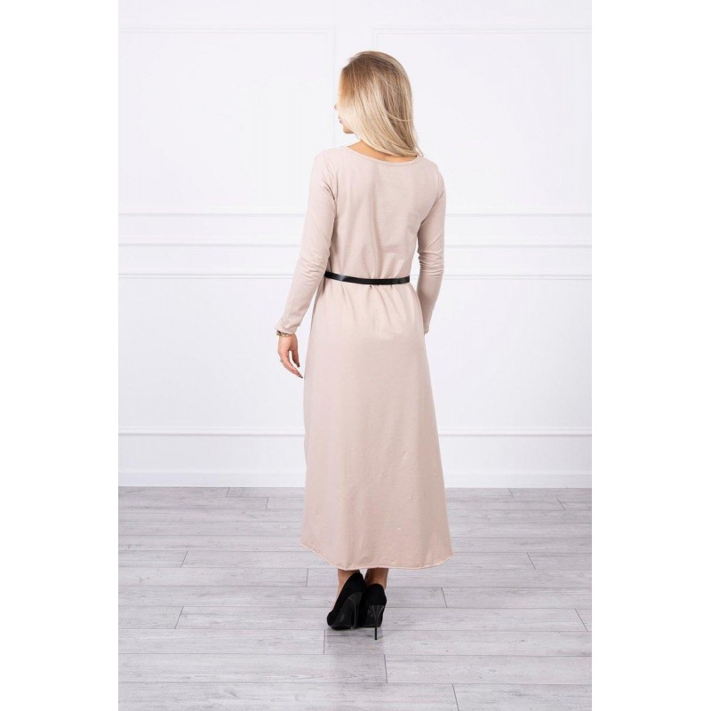 Dámske šaty s opaskom 9160 - béžové