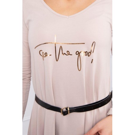 Dámske šaty s opaskom 9160 - béžové