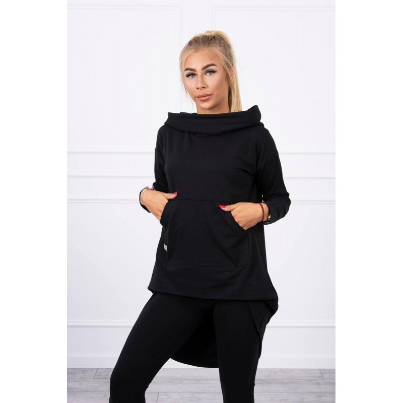 Dámska mikina s predĺženou zadnou stranou 9116 - čierna