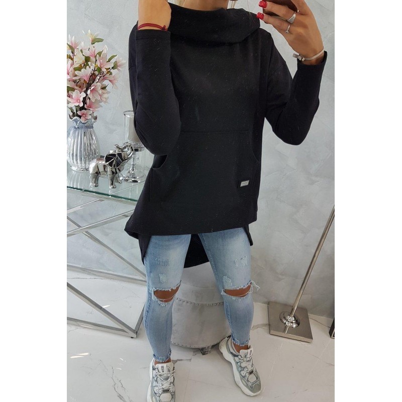 Dámska mikina s predĺženou zadnou stranou 9116 - čierna