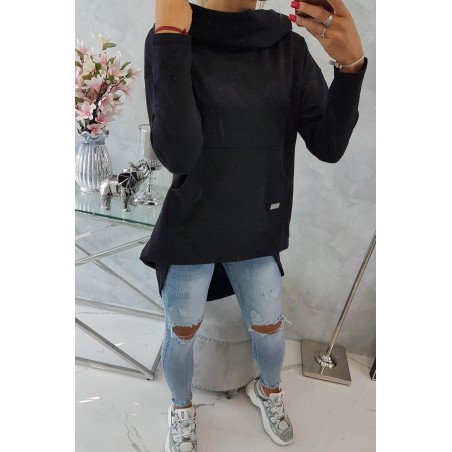 Dámska mikina s predĺženou zadnou stranou 9116 - čierna