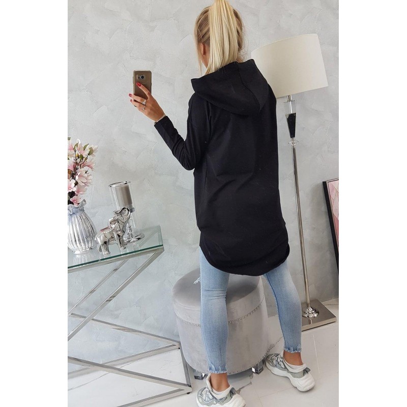 Dámska mikina s predĺženou zadnou stranou 9116 - čierna