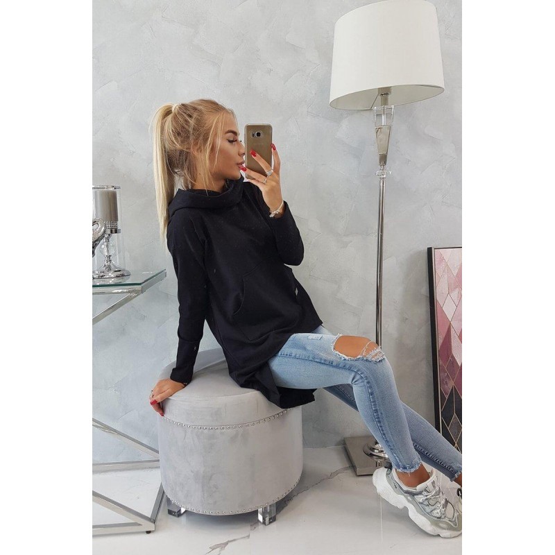 Dámska mikina s predĺženou zadnou stranou 9116 - čierna