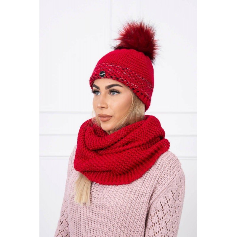 Damska čiapka a šál K126 - červená