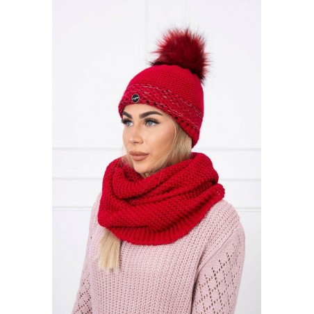 Damska čiapka a šál K126 - červená