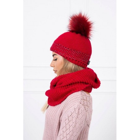 Damska čiapka a šál K126 - červená