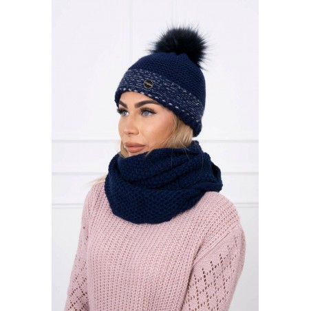 Damska čiapka a šál K126 - námornícka modrá
