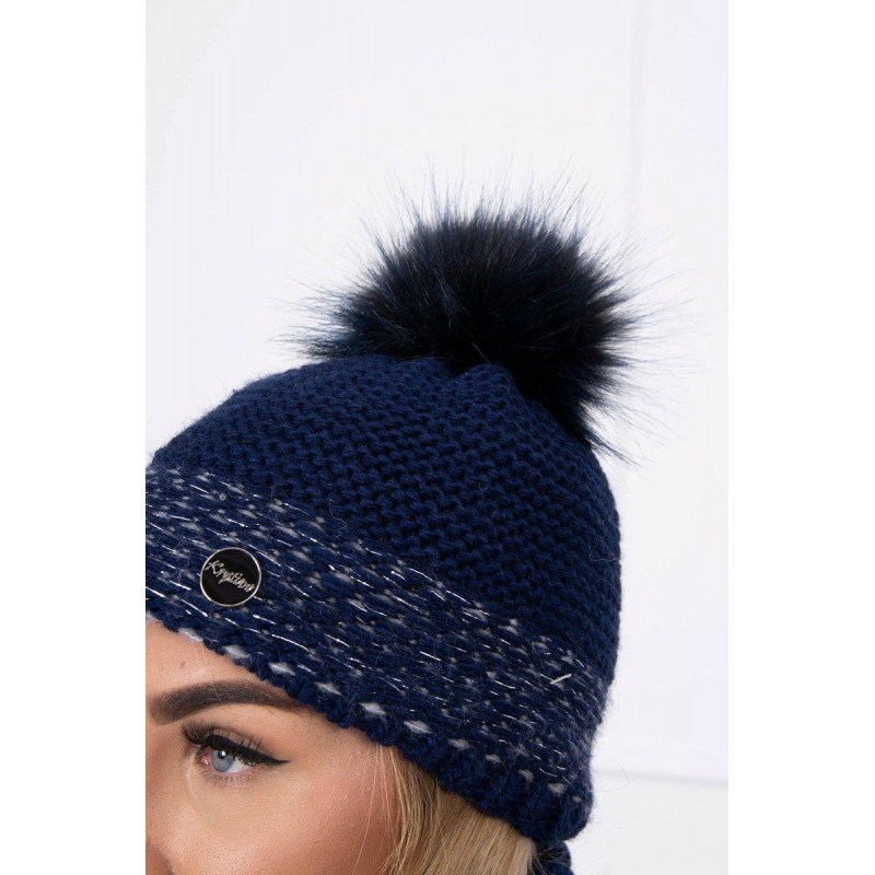 Damska čiapka a šál K126 - námornícka modrá