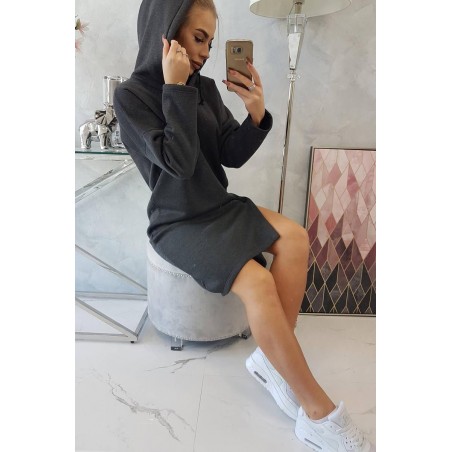 Dámske šaty s kapucňou 9168 - melanžovo grafitové