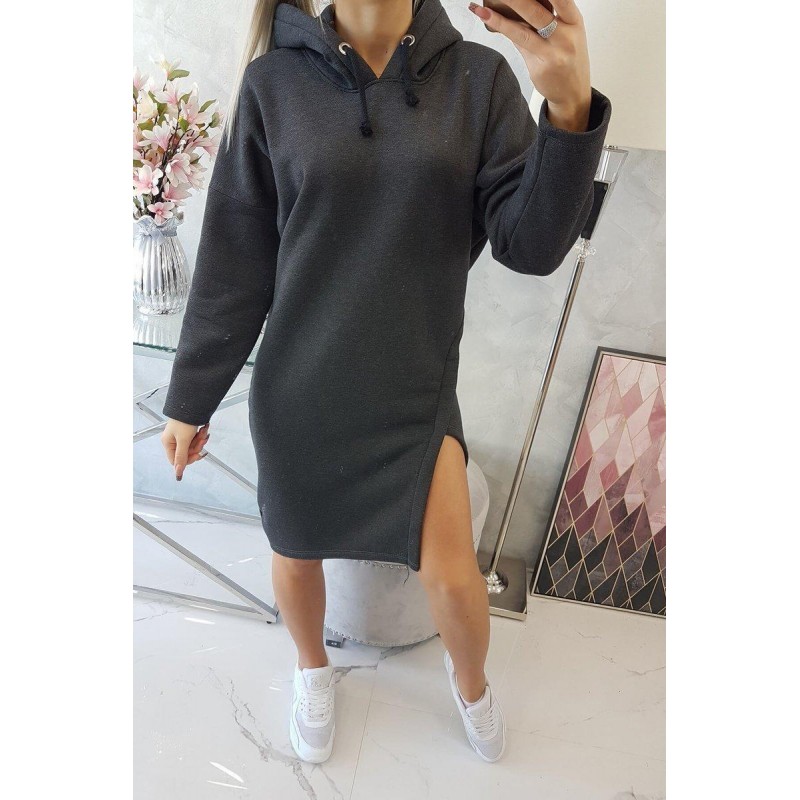 Dámske šaty s kapucňou 9168 - melanžovo grafitové