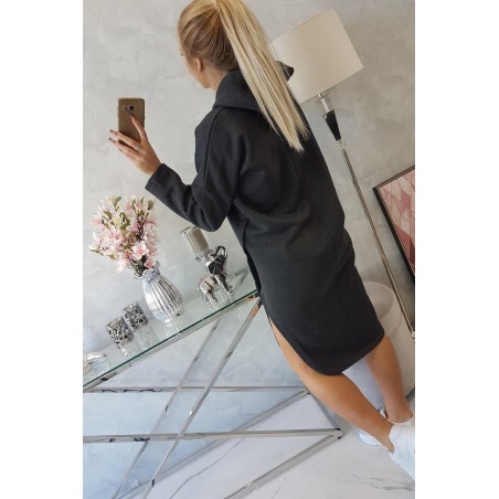 Dámske šaty s kapucňou 9168 - melanžovo grafitové