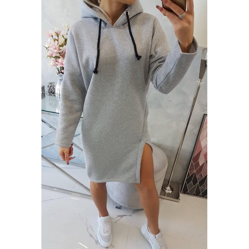Dámske šaty s kapucňou 9168 - sivé