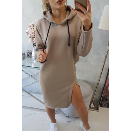 Dámske šaty s kapucňou 9168 - kapučínové