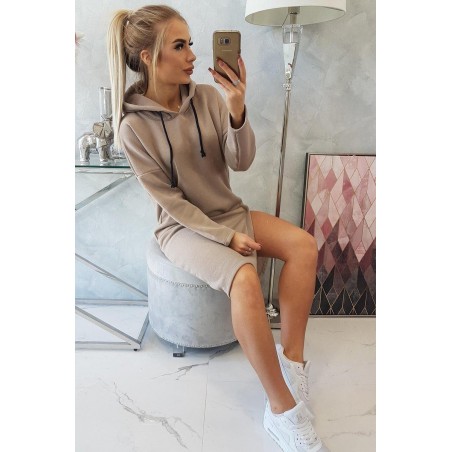 Dámske šaty s kapucňou 9168 - kapučínové