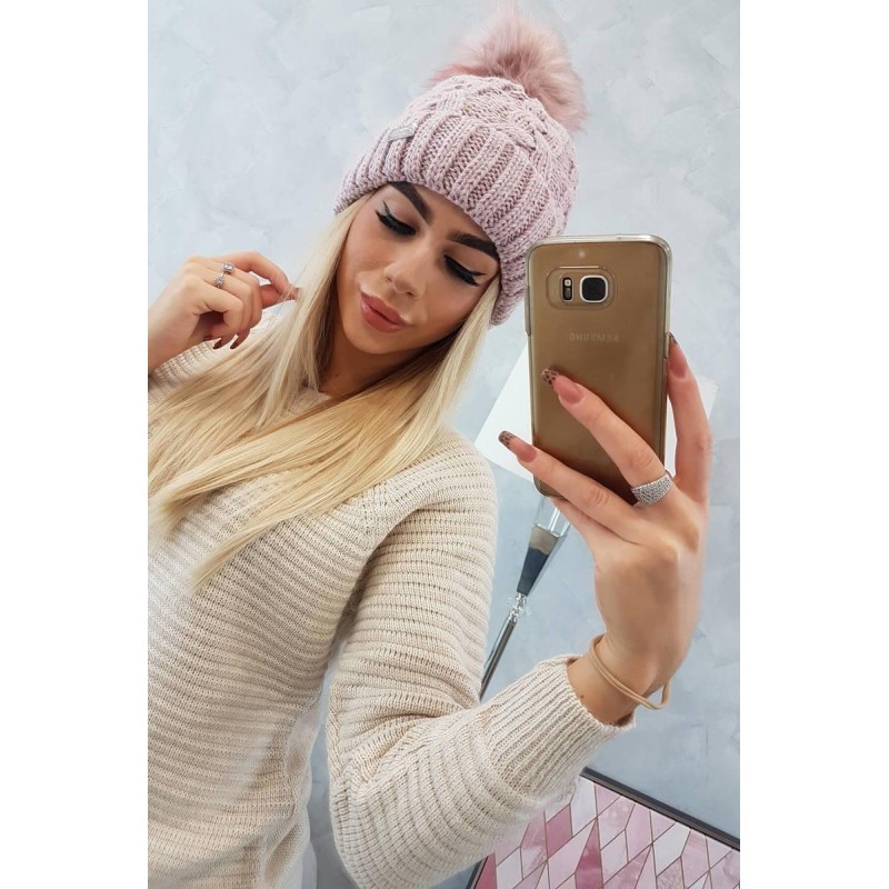 Dámska čiapka s brmbolcom K162 - bledoružová