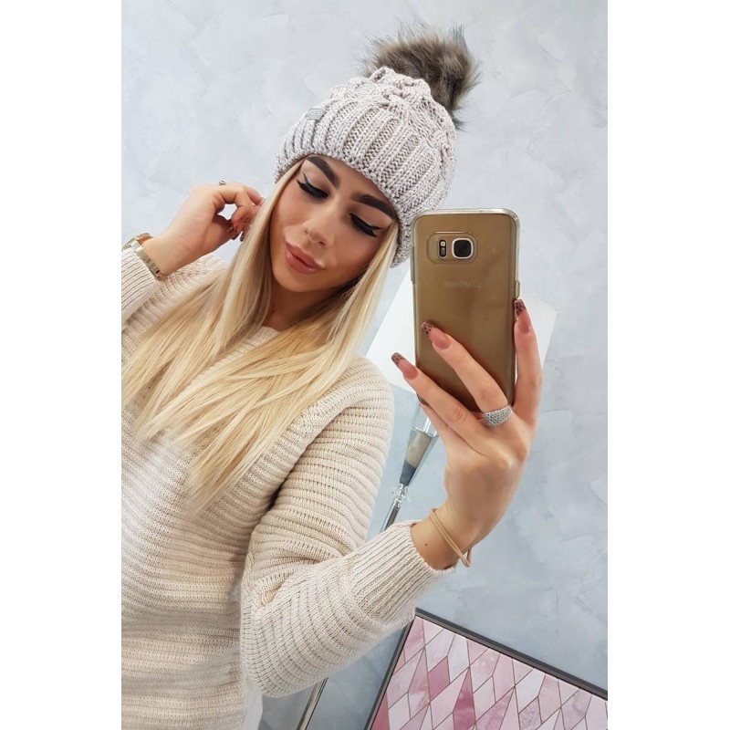 Dámska čiapka s brmbolcom K162 - béžová