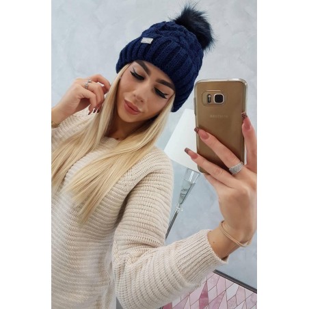 Dámska čiapka s brmbolcom K162 - modrá