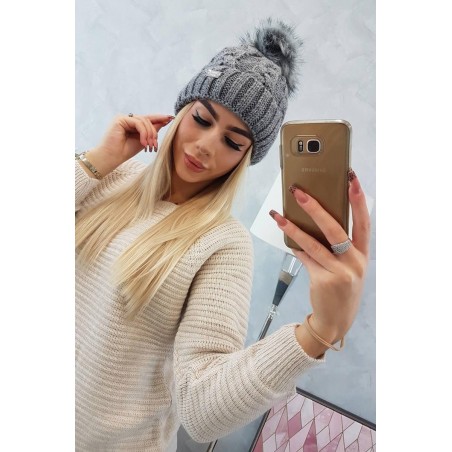 Dámska čiapka s brmbolcom K162 - tmavosivá