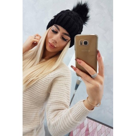 Dámska čiapka s brmbolcom K162 - čierna